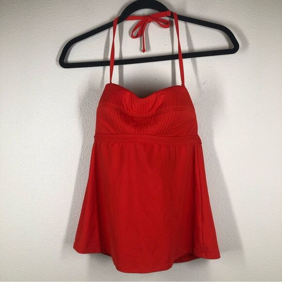 Athleta Textural Bandeau Tankini Swimsuit Top Red Size Small 559644 - Picture 1 of 7